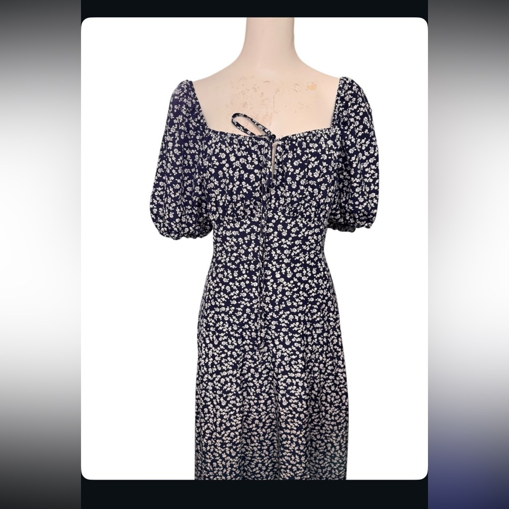 Navy Floral Cottage Core Puff Milkmaid Sleeve Square Neck Top